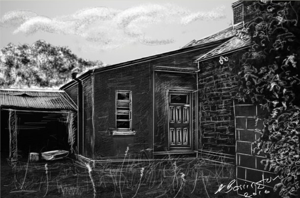 Abansoned Farmhouse chalk sketch Nigel Borrington